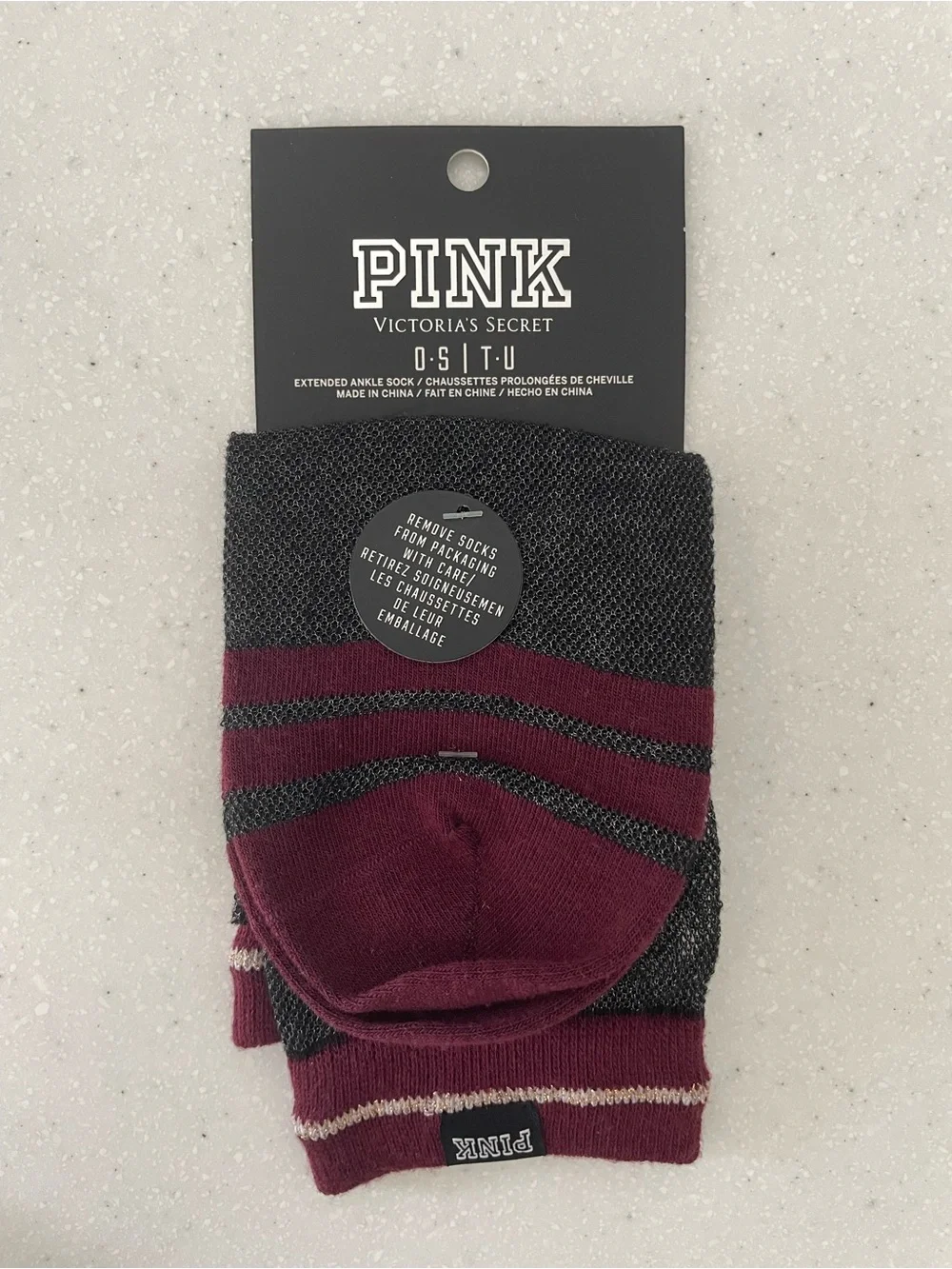 Victoria’s Secret PINK Shimmer Ankle Socks | Burgundy & Dark Gray | NWT